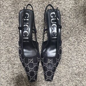 Gucci Black Crystal-Embellished Slingback Pumps